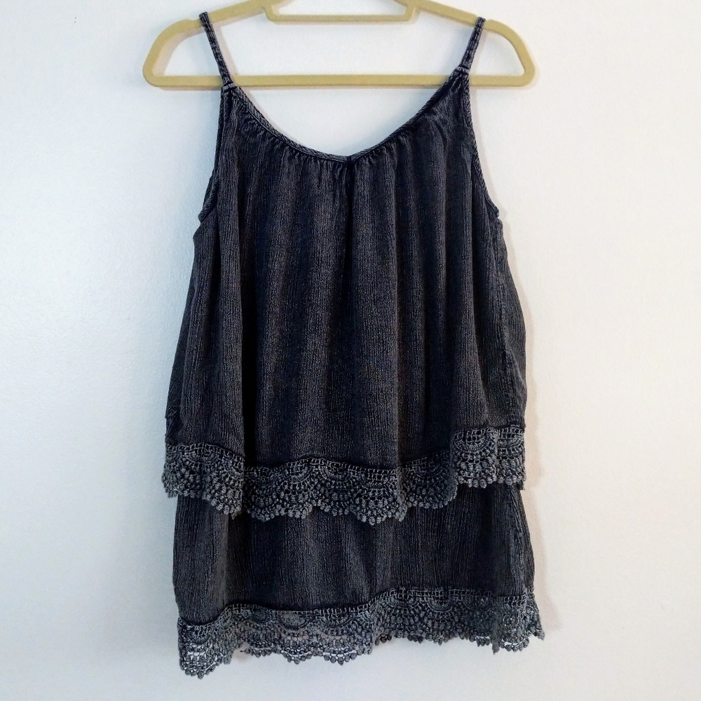 Gray/Indigo Double-layer Tank Top w Lace bottom